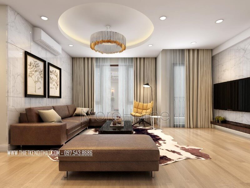 Với sự kết hợp hài hòa của các gam màu chủ đạo trung tính, mẫu thiết kế nội thất phòng khách chung cư hiện đại này đã mang lại cho gia chủ một không gian sinh hoạt chung thoải mái, dễ chịu và không kém phần sang trọng Thiết kế phòng khách chung cư
