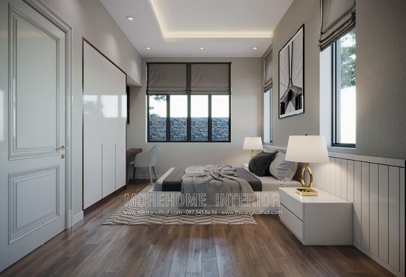 Tủ quần áo âm tường sơn trắng đẹp cho phòng ngủ hiện đại.