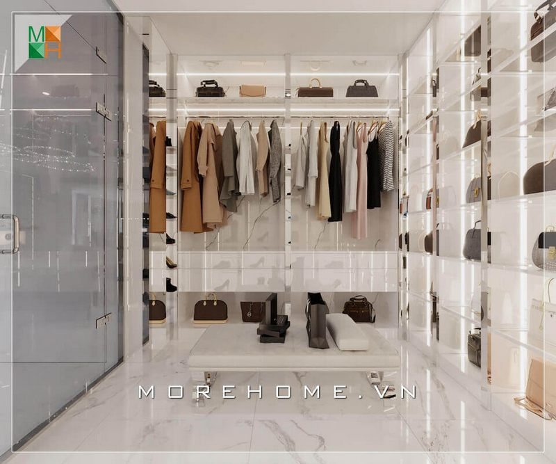 Mẫu thiết kế tủ kệ quần áo hiện đại, thiết kế âm tường kịch trần cánh kính dành cho không gian nhà chung cư, nhà phố, biệt thự,..